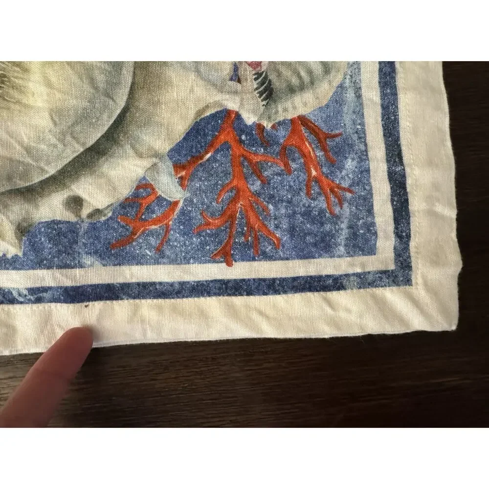 Tessitura Toscana Telerie Runner 100% Linen Tablecloth Italy Coastal Shell Print